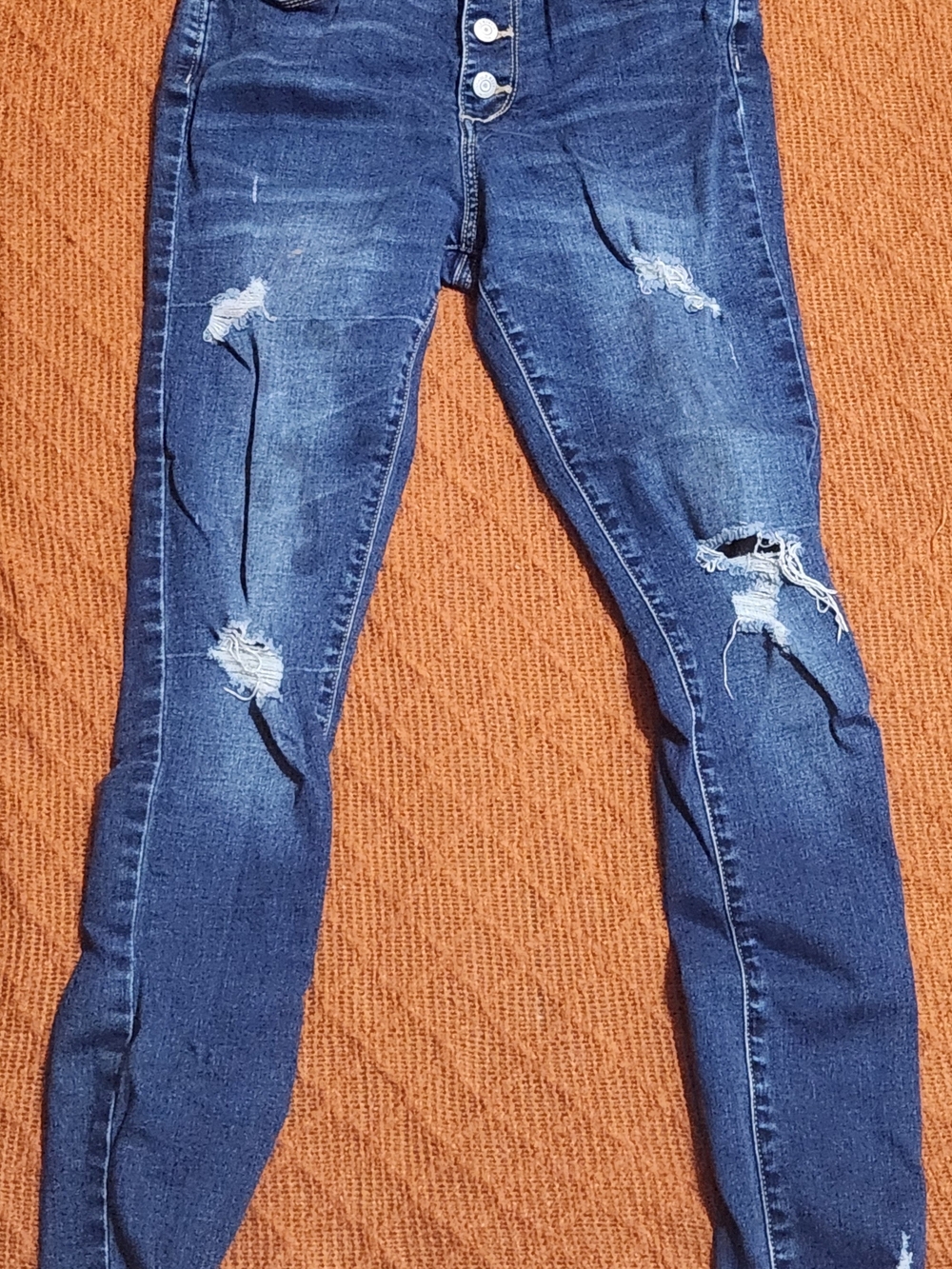 High-Rise Distressed Skinny Jeans for Women — Dark Blue